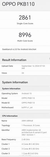 天玑9400跑分曝光：单核2861，多核近9000，或搭载于OPPO Find X8-个人笔记