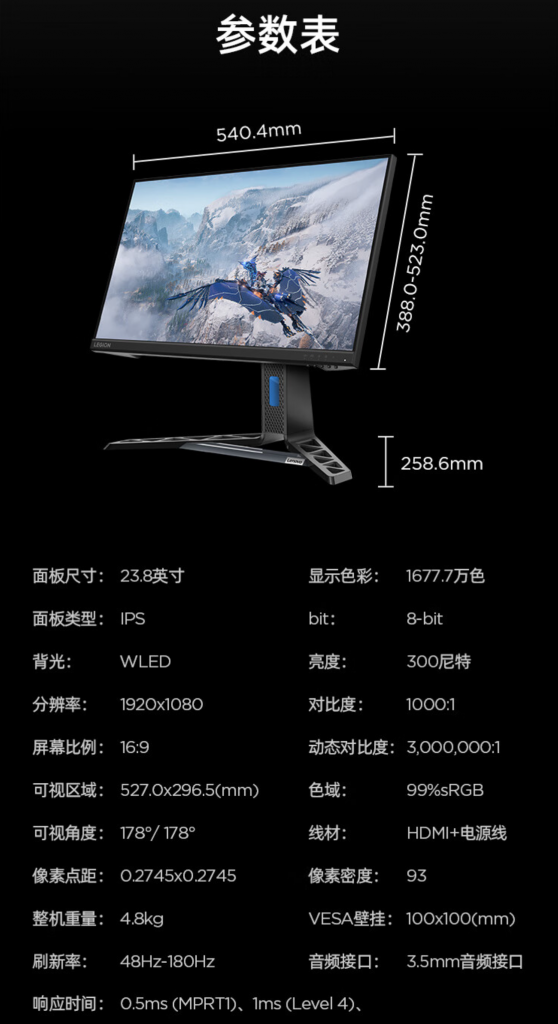 拯救者LEGION R24e显示器促销，23.8英寸180Hz高刷仅售599元起-个人笔记