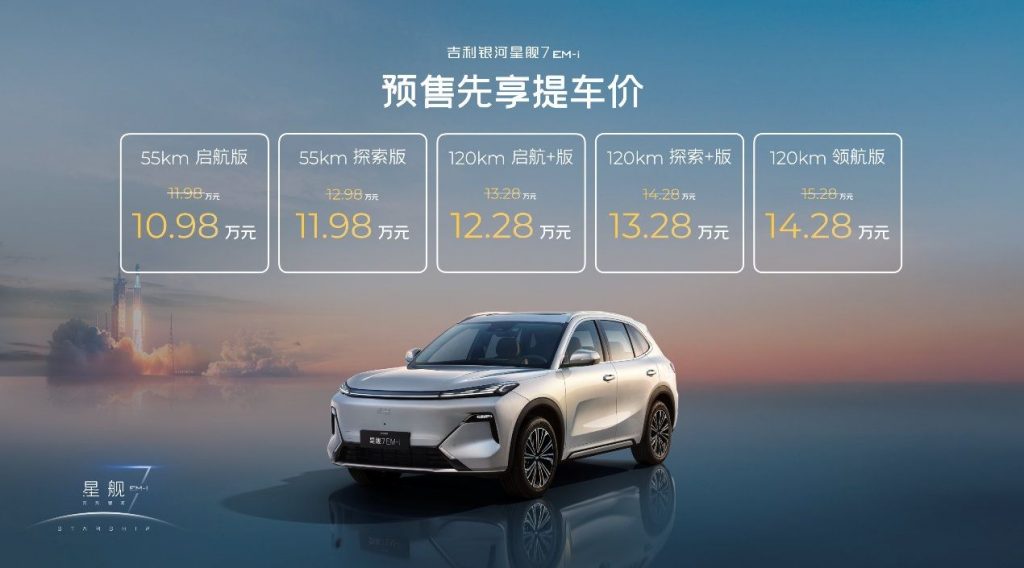 吉利银河星舰7 EM-i预售开启：先享价10.98万起，综合续航达1420km-个人笔记