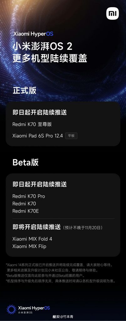 小米澎湃OS 2开启新一批升级：多个机型陆续推送-个人笔记