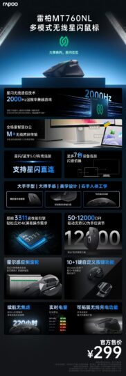 雷柏MT760NL多模式无线星闪鼠标发布，支持跨屏传输与设备直连-个人笔记