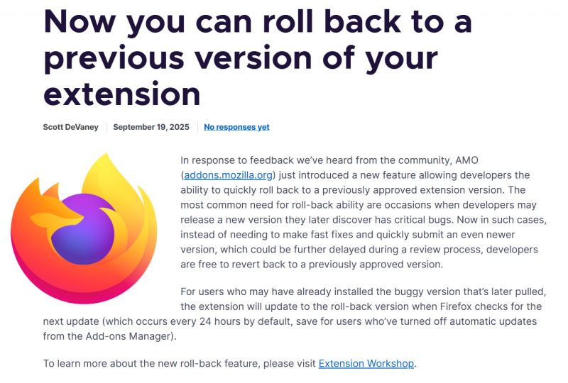 火狐 Firefox 推出扩展回滚功能:快速应对严重漏洞-个人笔记